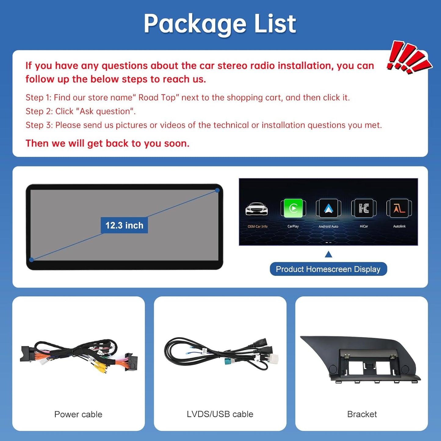 Road Top CarPlay Scherm, 12,3 inch ultrasmal Car Radio Touchscreen voor Mercedes Benz GLK klasse X204 met NTG4.5/4.7 Systeem (2013-2015 jaar), Car Stereo Compatibel met CarPlay/Android Auto