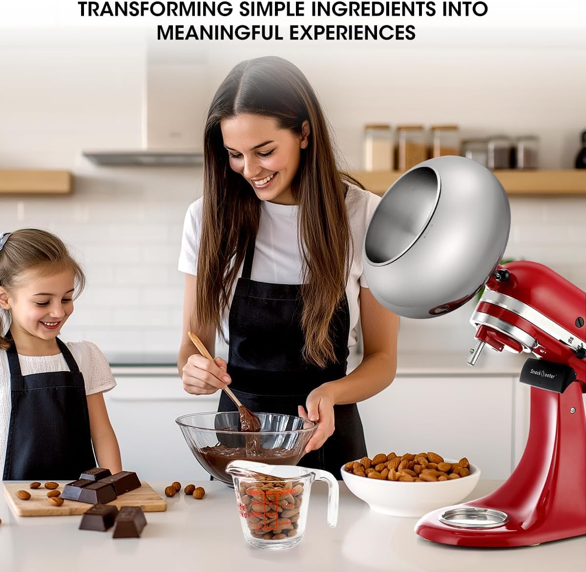 Aieve Snack Coater Compatible with KitchenAid Tilt-Head Stand Mixer for Making Chocolate Covered Almonds, Pistachio, Peanut, Freeze-Dried Strawberry, Raisins, Macadamia Nuts, Blueberry
