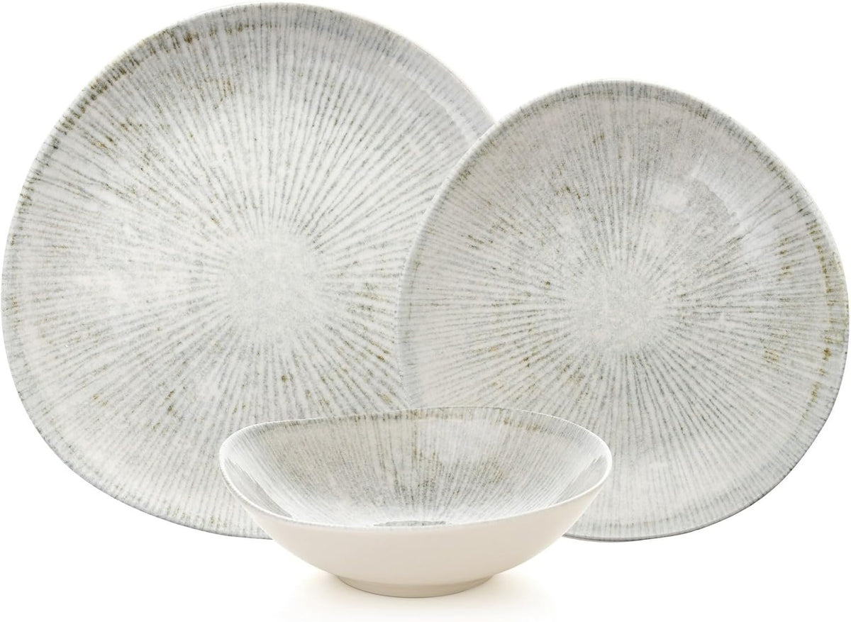 Elegante 24-delige dinerset, 100% porselein, inclusief serviesborden, kommen, dessertborden, vaatwasser- en magnetronbestendig, perfect voor elke gelegenheid