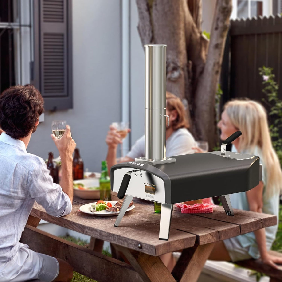 Mimiuo Draagbare Pizzaoven voor Buiten met 33cm Vierkante Pizzasteen, Mobiele Pizzaoven voor Houtskool en Brandhout, Houtgestookte Pizzaoven voor Tuin, Camping, Pizza Oven