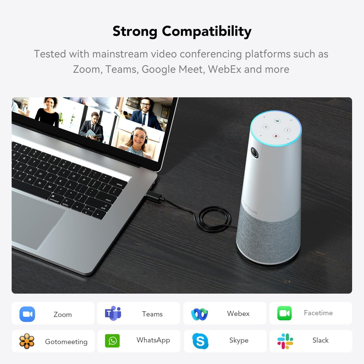 Nuroum C20 All-in-One webcam met microfoon en luidspreker, 1080p Full HD met 100° groothoek, videocamera met AI-ruisonderdrukking, webcam PC USB plug & play voor Windows/Mac