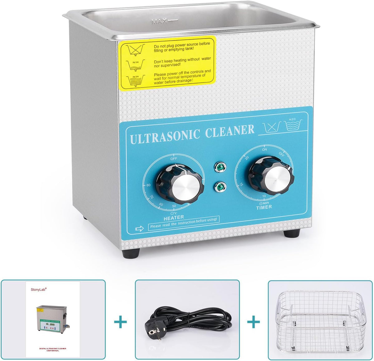 stonylab Ultrasone Reiniger, 304 Roestvrij Staal Universele Ultrasone Reiniger met Mechanisch Bedieningspaneel van Verwarming en Timer voor Laboratorium 40kHz 220V, 2 L