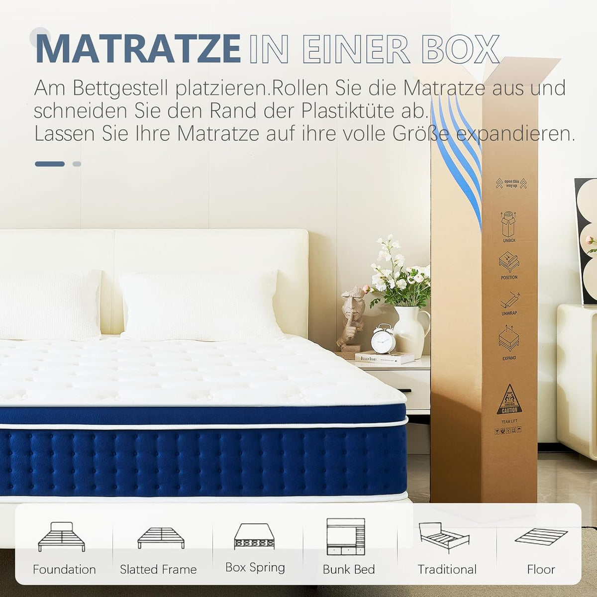 Matras voor tweepersoonsbed, 140 x 200 cm, pocketveringmatras en geheugengel, ergonomische ondersteuning, 7 zones, dikte 30 cm, Oeko-Tex, ademend, test voor 101 nachten