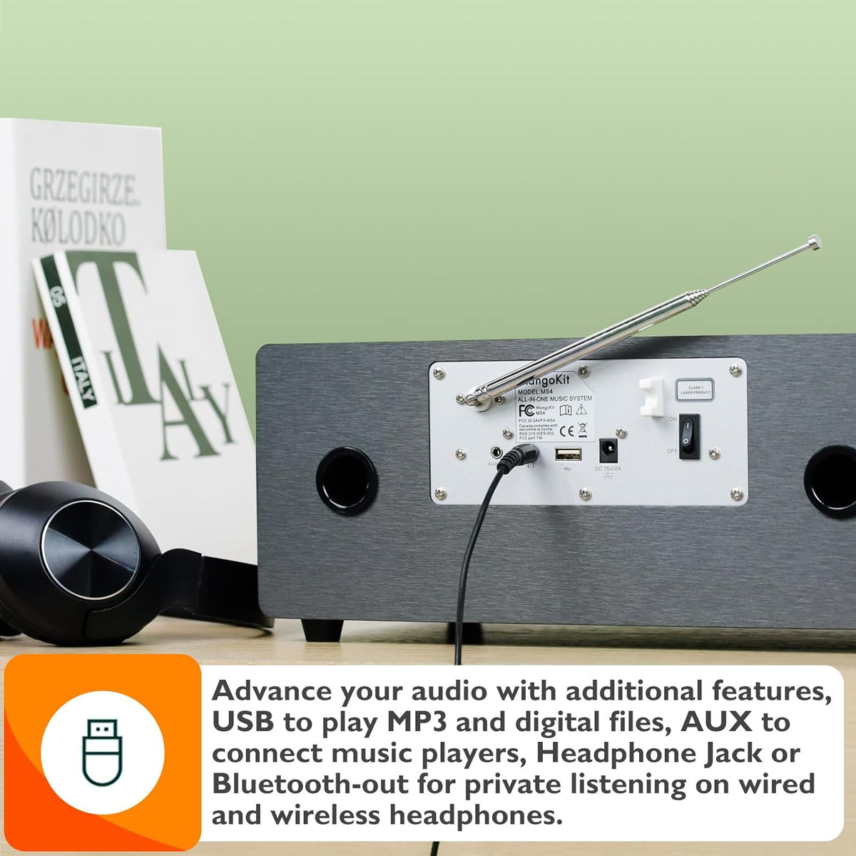 MS4+ CD-speler DAB-radio hifi-systeem I Bluetooth I krachtig stereosysteem I digitale radio DAB+I Akoestische houten kast ICD-speler met luidsprekers I40 presets, hoofdtelefoonaansluiting I