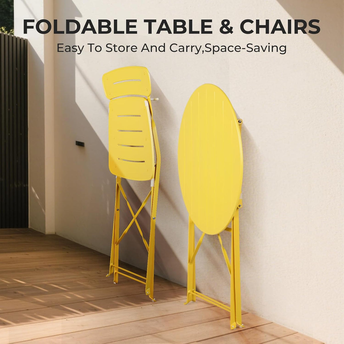 Grand patio Bistrotafel met 2 stoelen, balkonmeubelset, 3-delig, terrasmeubels, weerbestendig, bistroset, balkon, tuin, meubelset voor klein balkon (geel)
