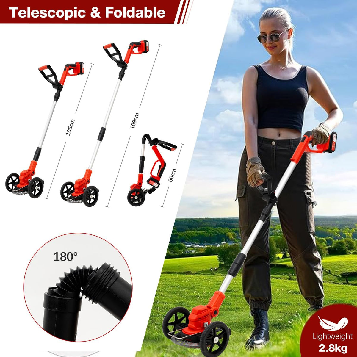 Grastrimmer – Accu Graskantenmaaier – Kantenmaaier – Bosmaaier – 3-in-1 Multifunctioneel – 21V 4000mAh Accu – Verstelbare Telescopische Steel