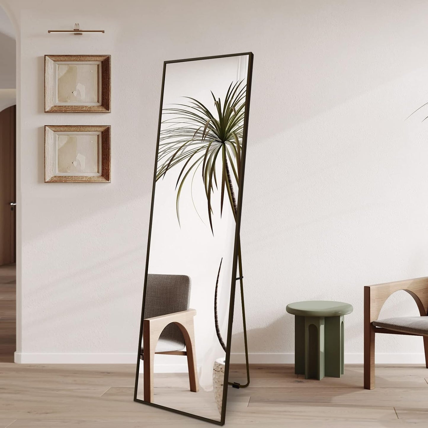 Beauty4U Spiegel in volledige lengte, 140 x 40 cm, vrijstaand, hangend of leunend, grote vloerspiegel met zwart aluminium frame voor woonkamer of slaapkamer