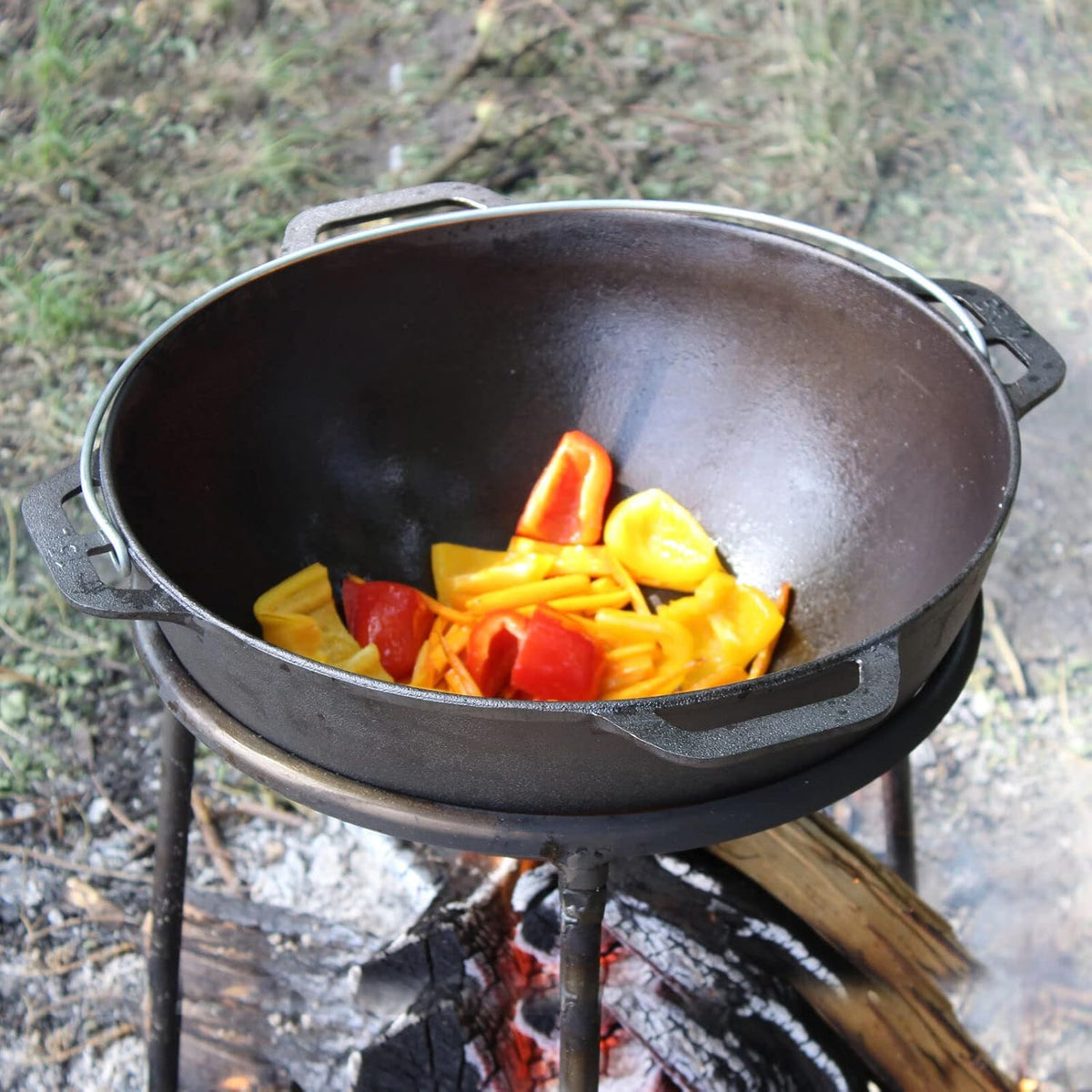 4BIG.fun Kazan Cast Iron Casserole 12 Litres with Lid, Frying Pan, Wok Pan, Grill, Cast Iron, Camping Pot, Asian Wok, Traditional Cast Iron Pan, Grill Wok