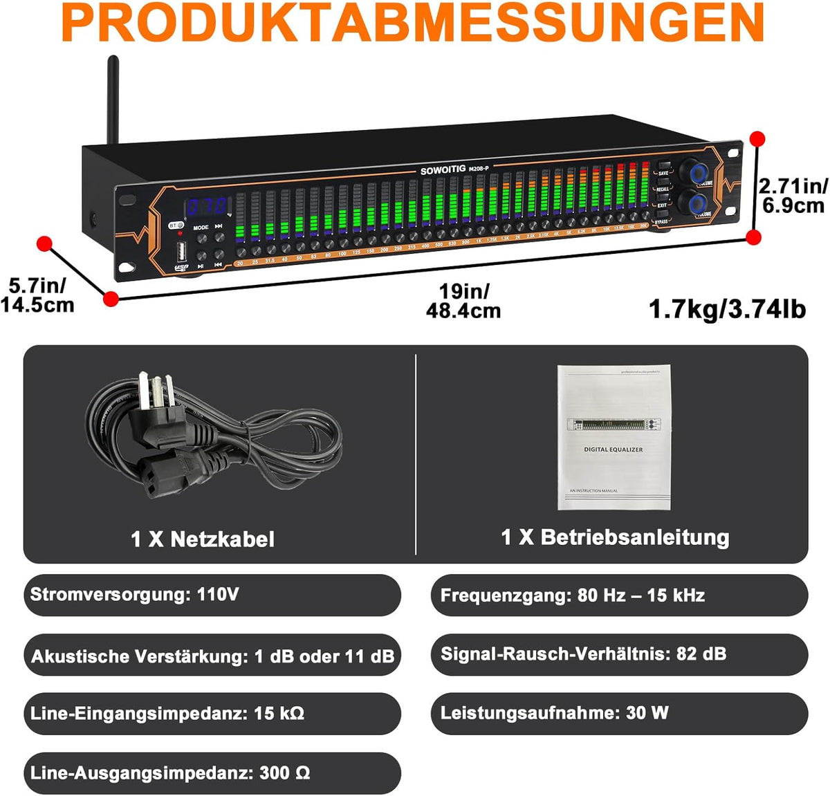 Stereo equalizer met 15-bands EQ voor thuisaudiosysteem, dual-channel DJ-equalizer