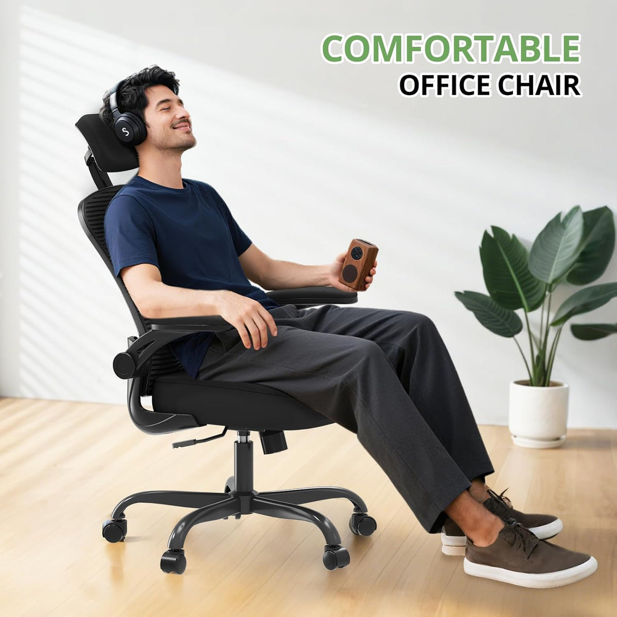 Synorla Bureaustoel, ergonomische bureaustoel met 350 lb-capaciteit, computerstoelen met hoge rugleuning voor lange uren, comfortabel, 360° rollende draaibare bureaustoelen voor thuis met verstelbare