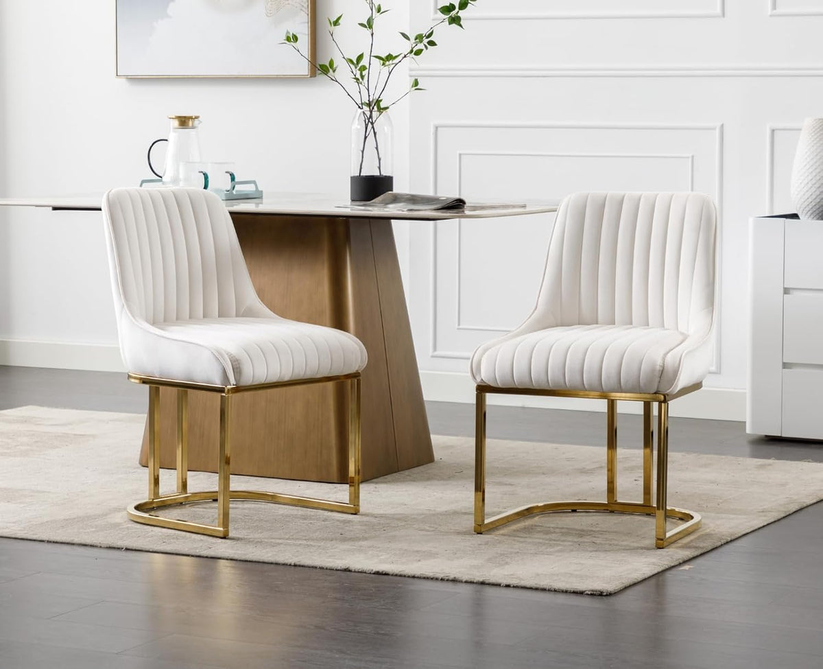 chairus Dining Chairs Set of 4 Velvet Living Room Chairs, Upholstered Office Chairs with Metal Legs, Armless Chairs for Bedroom, White, 4 - QUORE