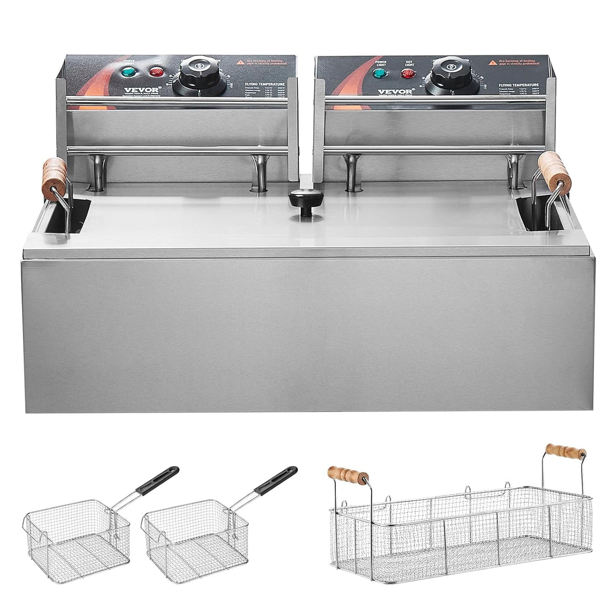 VEVOR Professional Electric Deep Fryer for Turkey, 2500 W with 3 Removable Baskets, Stainless Steel Fryer with Oil Oil, Oil Capacity Approx. 12 L, for Use in Kitchen, Restaurant, Silver