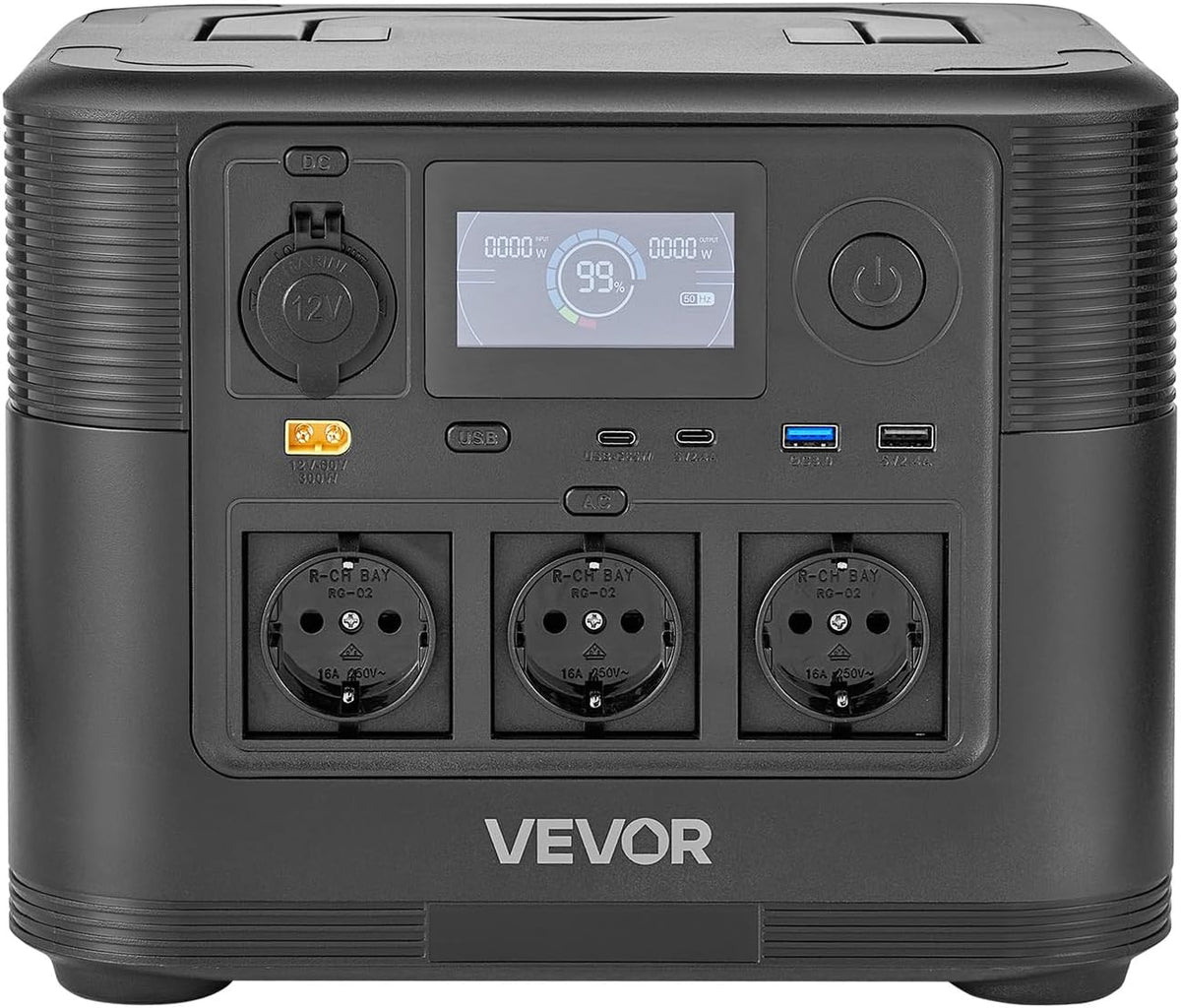 VEVOR LiFePO4 draagbaar powerstation, 1800 W, back-up accu, 1008 WH, met 8 uitgangen, voor thuis, camping, reizen in de camper, zonnepaneel niet inbegrepen