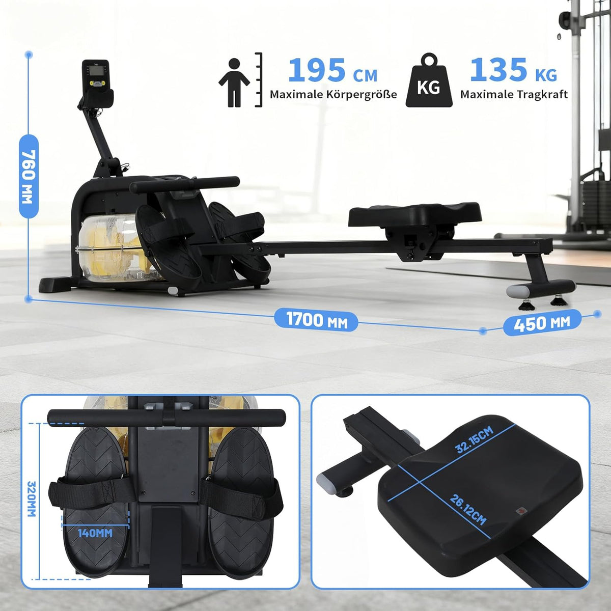 Home Rowing Machine, Foldable Home Rower with 16 Resistance Levels, Training Data, Space Saving and Quiet - QUORE