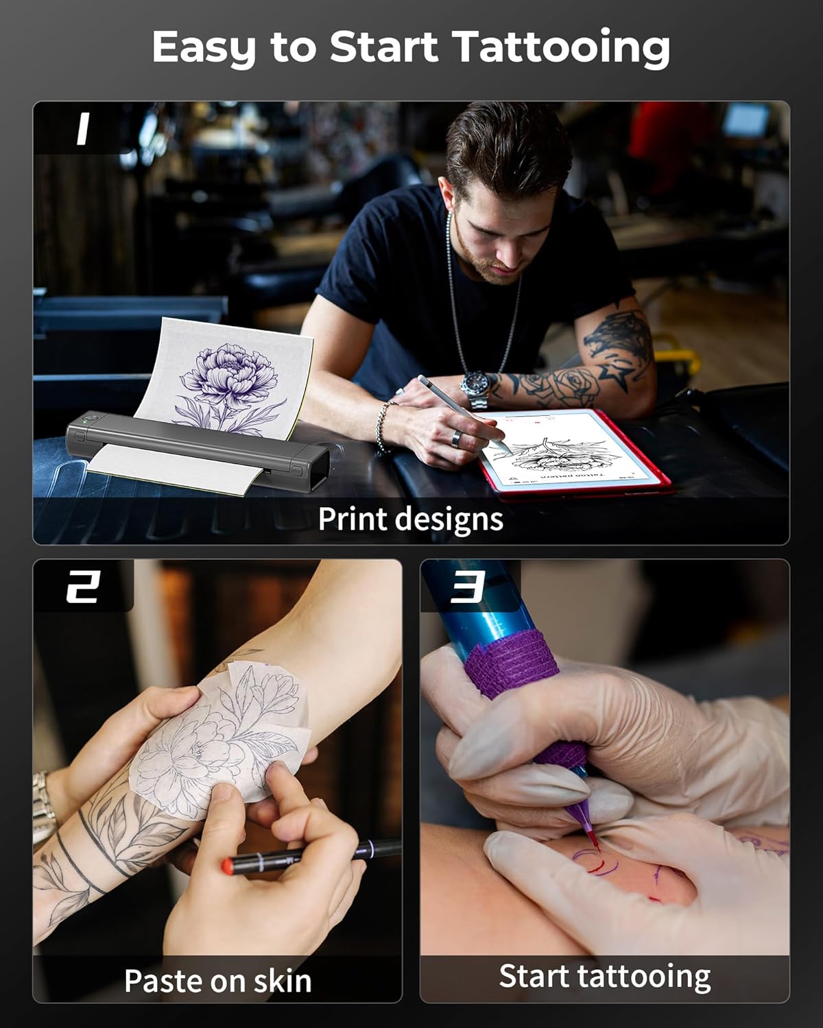 Tattoo Stencil Printer – Tattoo Printer – Tattoo Transfer Printer – Thermische Printer – Mobiele Tattoo Printer – Draadloos Bluetooth – Tot 140 Prints Per Batterij