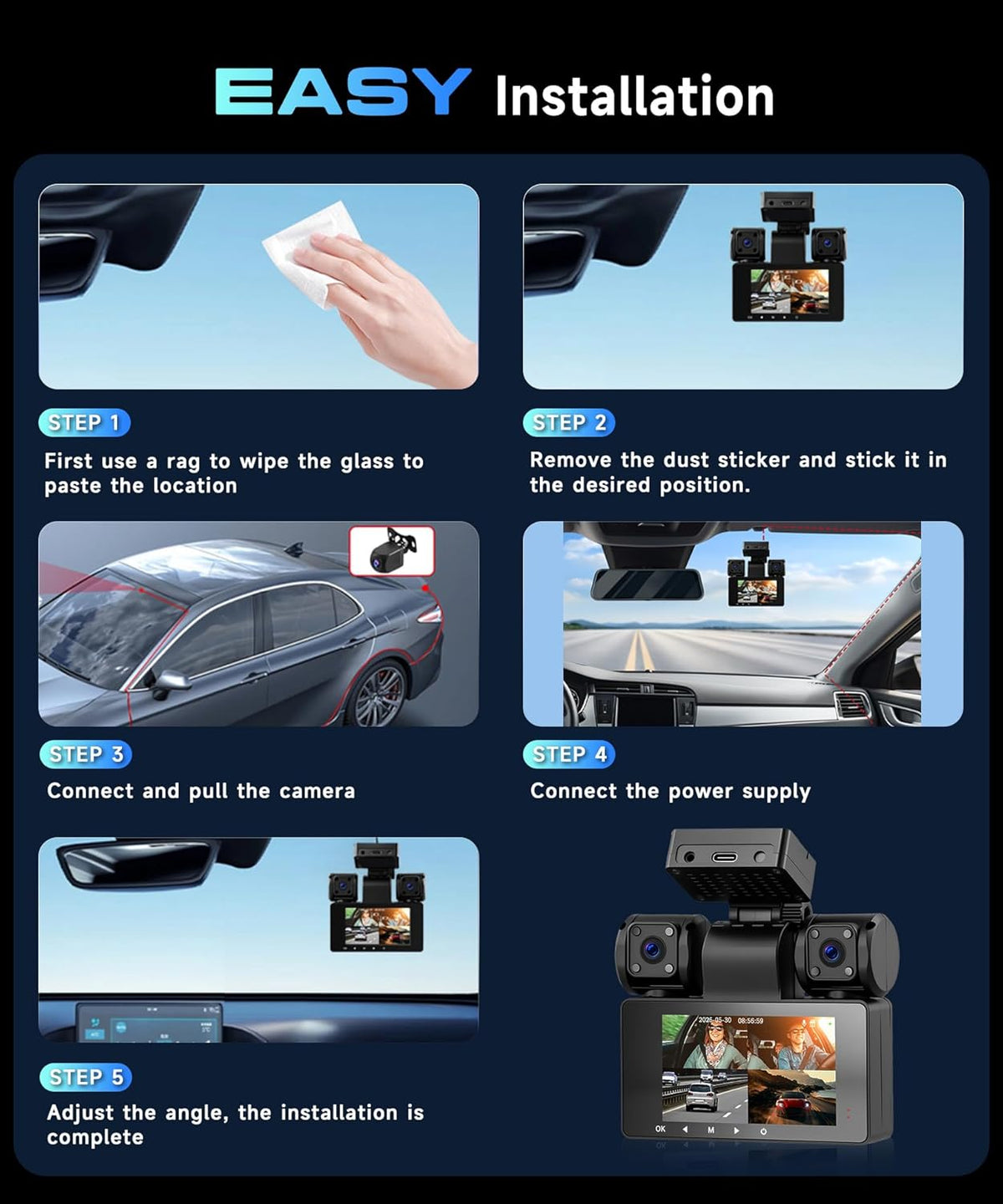 Dashcam – Autocamera – Auto Camera – Rijcamera – Quad-Camera – 2K Voorcamera + 3x1080P – Nachtzicht & 24-Uurs Parkeerbewaking