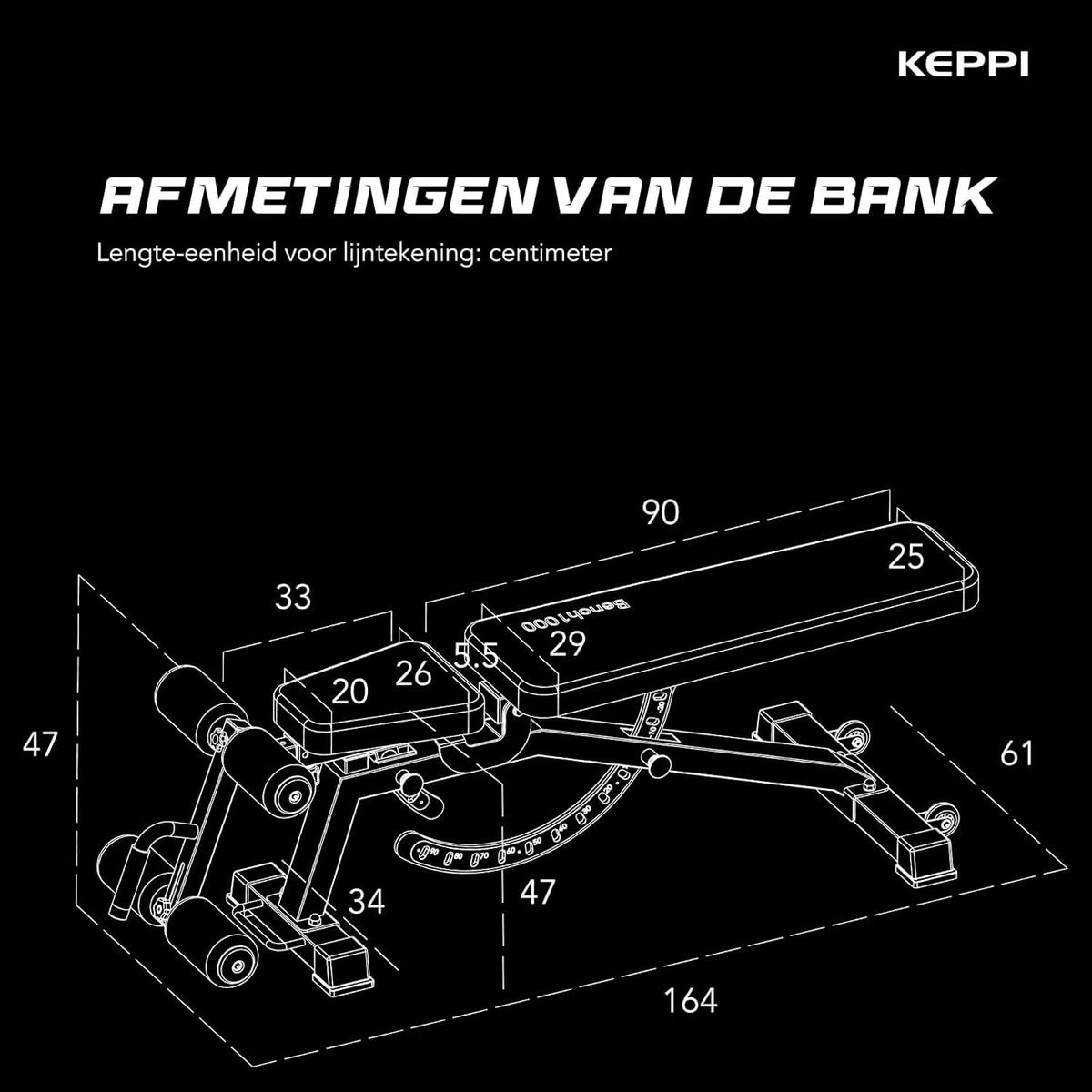 Keppi Verstelbare Halterbank, met 600 kg Capaciteit, Schuine & Platte Bank voor Thuisfitness, Multifunctionele Trainingsbank voor Bankdrukken, Krachttraining en Full-Body Workouts – Bench1000 Pro