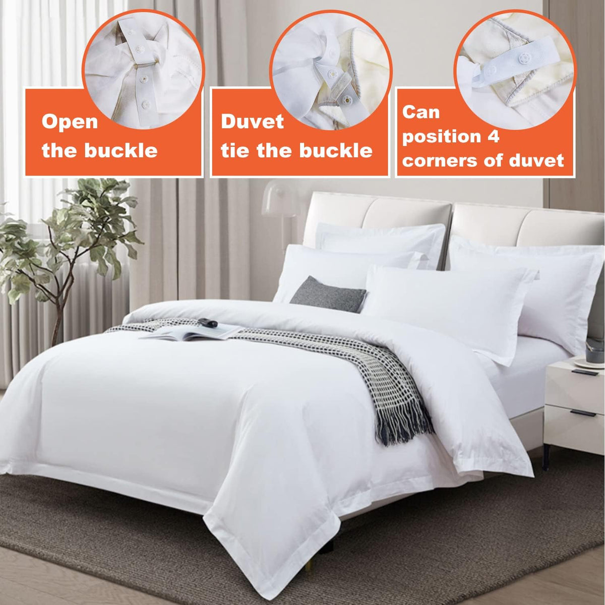 Duvet Cover Set, 3 Sided Zipper, 100% Cotton Duvet Cover 3 Pieces with one Duvet Cover,Two Pillowcase, Triple-Zip System for Simple Changing (King (U.S. Standard))