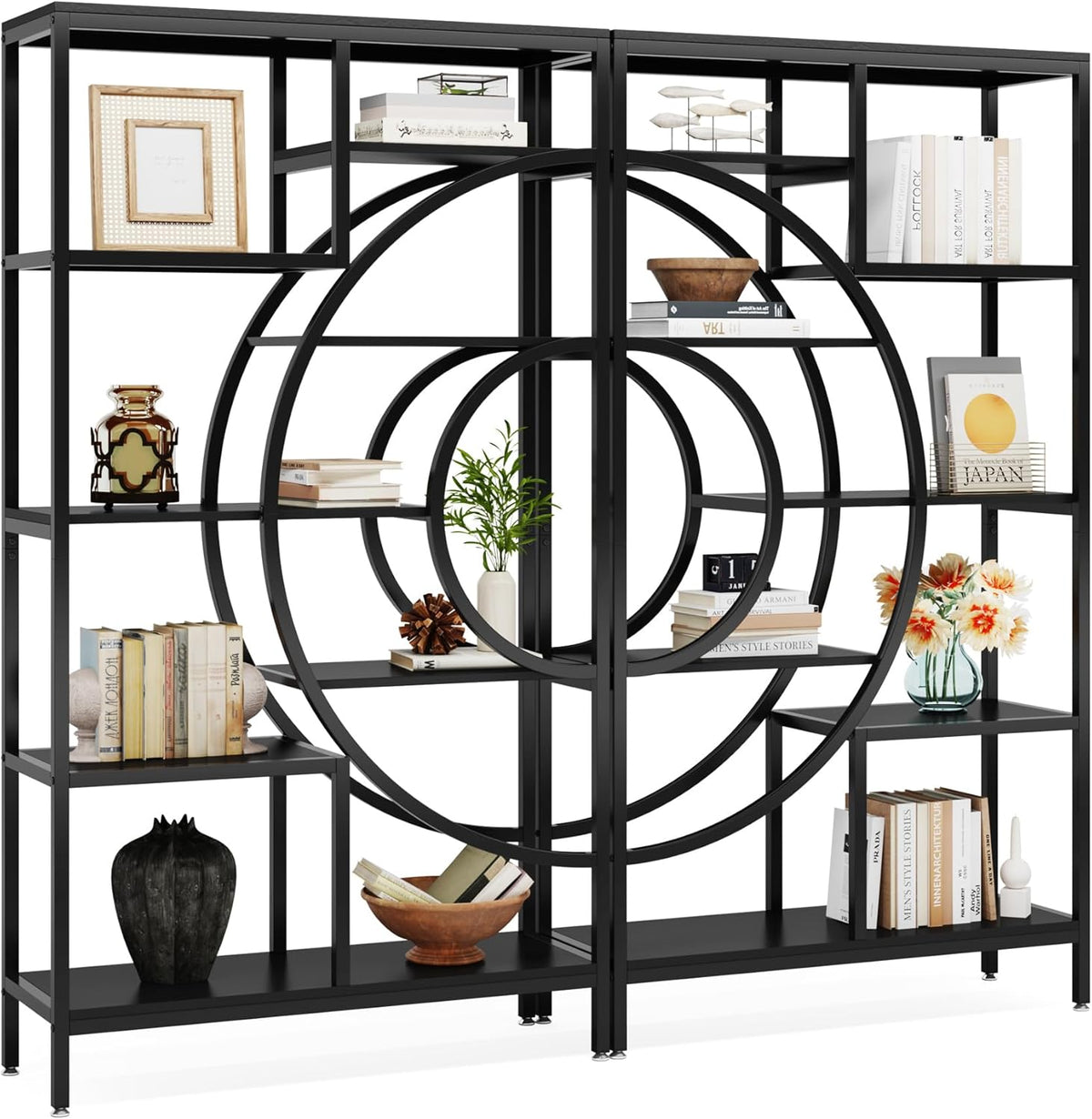 Tribesigns 180.5cm Bookcase Set, Industrial 8 Tier Bookcase, Industrial Etagere Bookcase with Metal Frame, Tall Freestanding Open Storage Cabinets for Home Office, Living Room