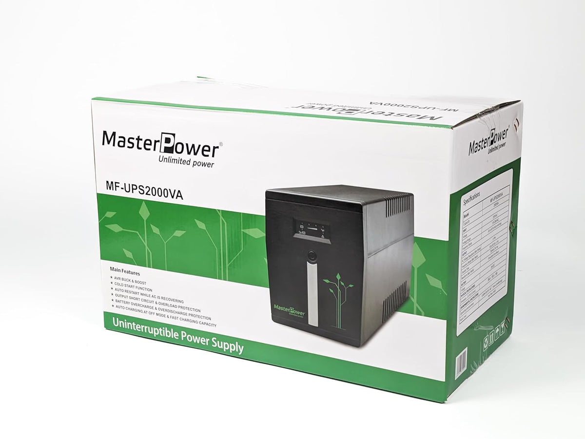 Master U-Power USV, 2000 VA, 1200 W, ononderbroken stroomvoorziening met 4 Schuko-stekkers, constante uitgangsspanning