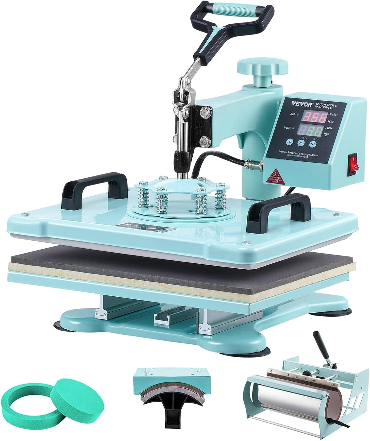 VEVOR Warmtepersmachine, 30,5 x 38 cm, 5-in-1 warmteoverdrachtmachine met 30 oz tuimelpers, 360° zwenkbaar T-shirt persen, digitale nauwkeurige controle, voor T-shirts, mokken/hoeden/borden, groen