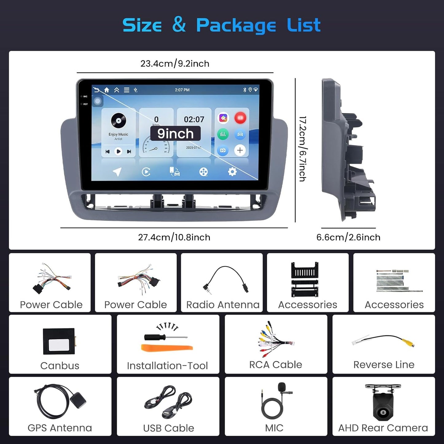 Autoradio – Auto Radio – Multimedia Radio – 1-DIN Autoradio – Bluetooth Radio – 9-Inch In-Cell Touchscreen – Draadloze CarPlay & Android Auto