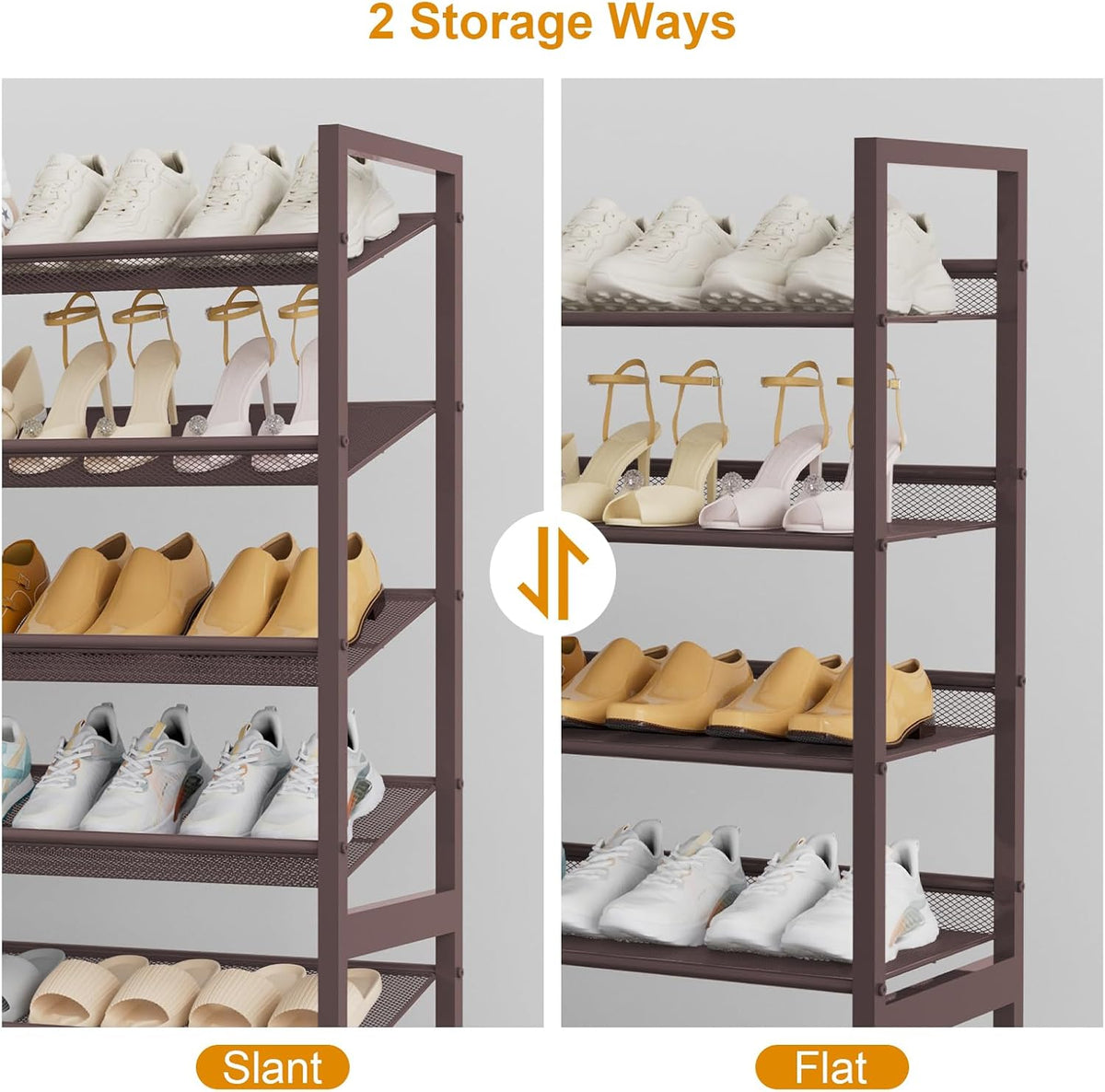 Large Shoe Rack with 8 Levels, Shoe Organizer, Robust Metal 4-Tier Stackable Shoe Rack for Cabinet Entrance, Up to 50 Pair, 114cm W x 29cm D x 143cm H, Bronze - QUORE