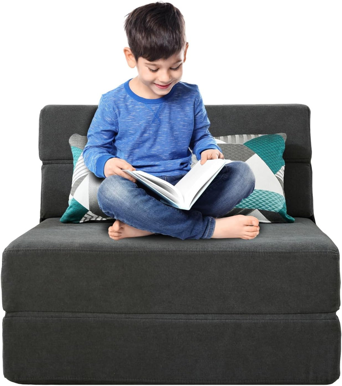 ANONER Traagschuim Uitklapbare Slaapbank met Kussen Twin Size Futon Slaapstoel voor Woonkamer Appartement (Single, Dark Grey)