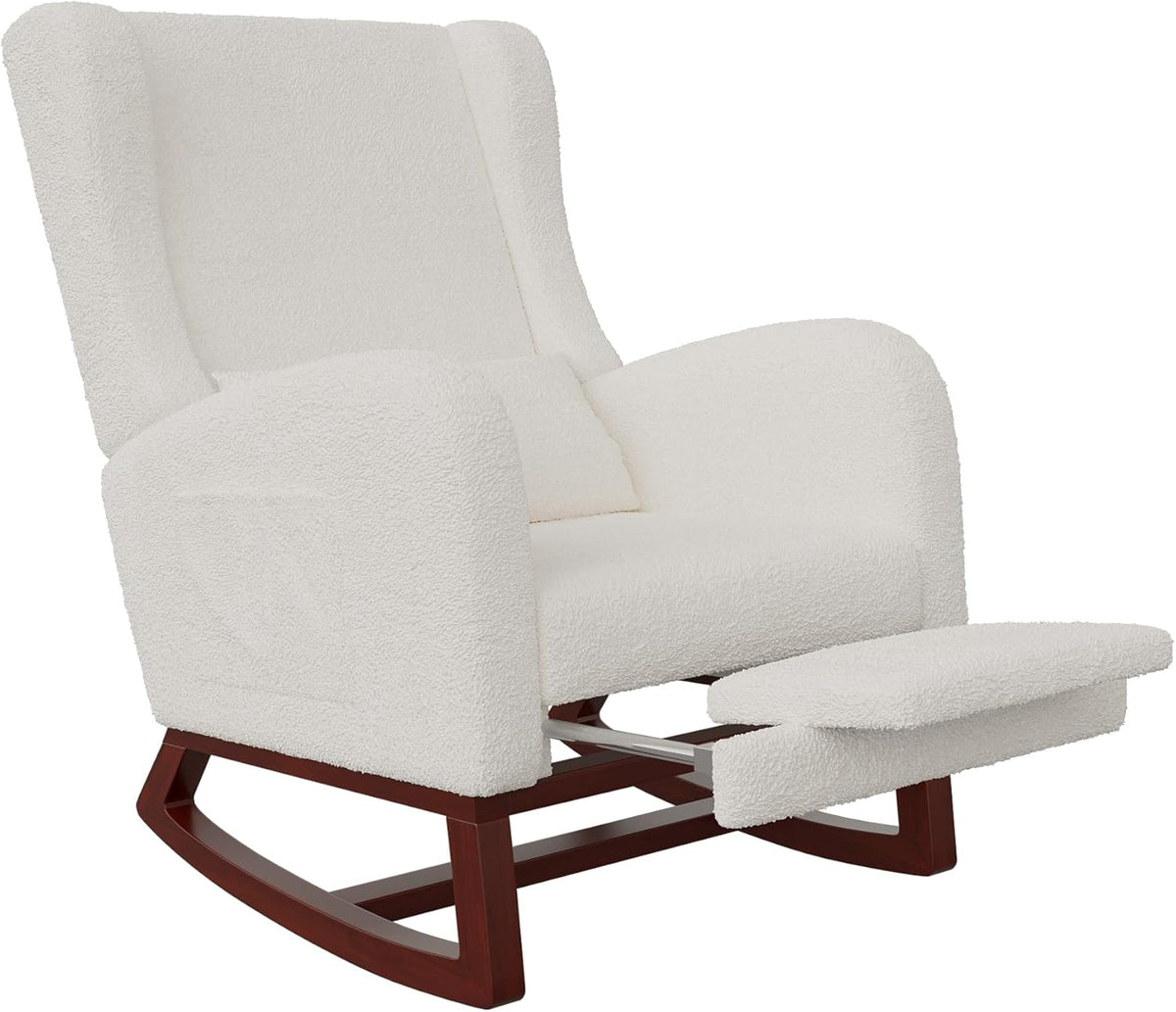 Schommelstoel – Relaxstoel – Wiegstoel – Leesstoel – Borstvoedingsstoel – Sherpa Offwhite Stof – Ergonomische Rugondersteuning met Voetenbank