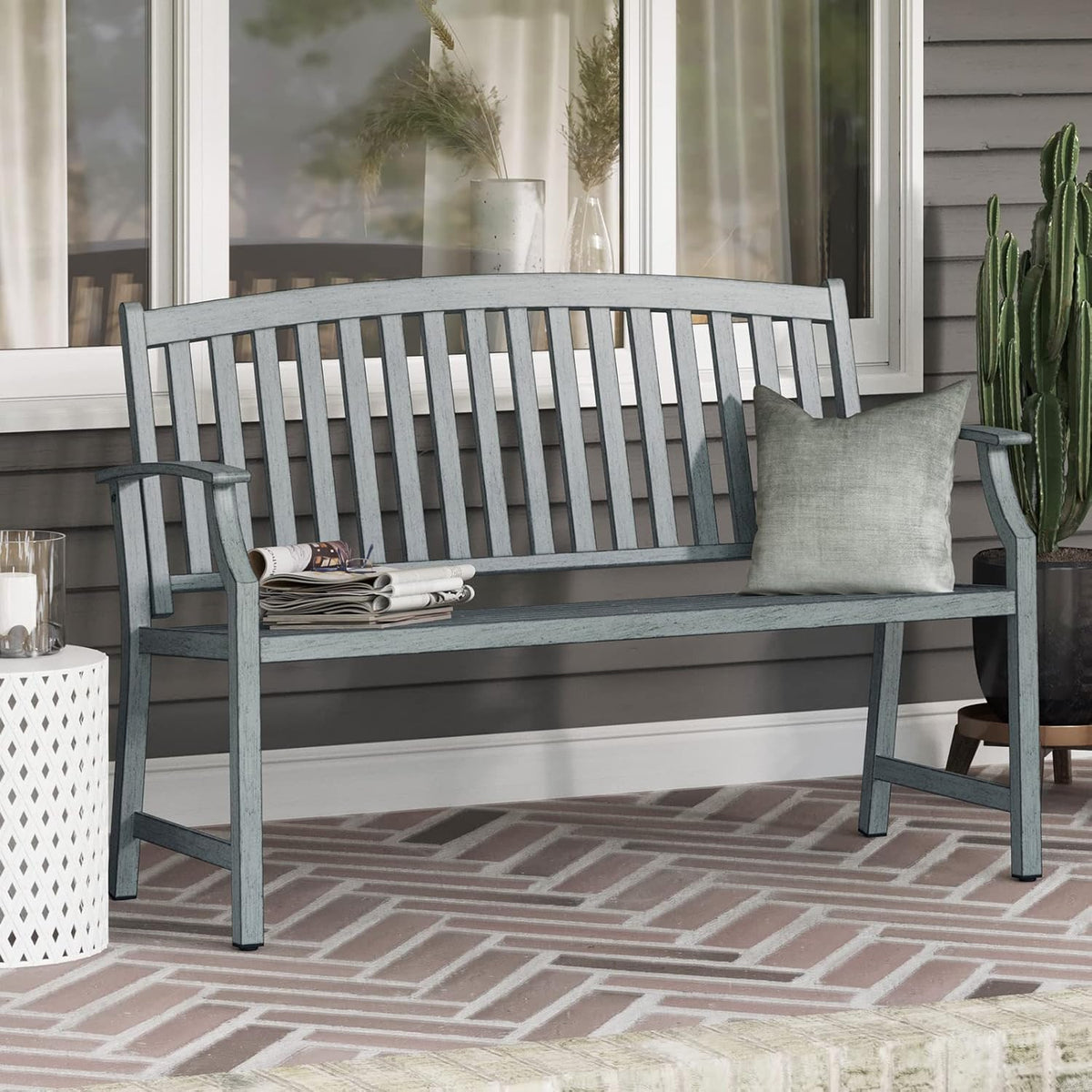 Grand patio Buitenbank voor 3 personen, tuinligstoel voor buiten, terras, balkon, veranda, beschermt tegen wind en regen, alle metalen (lichtblauw)