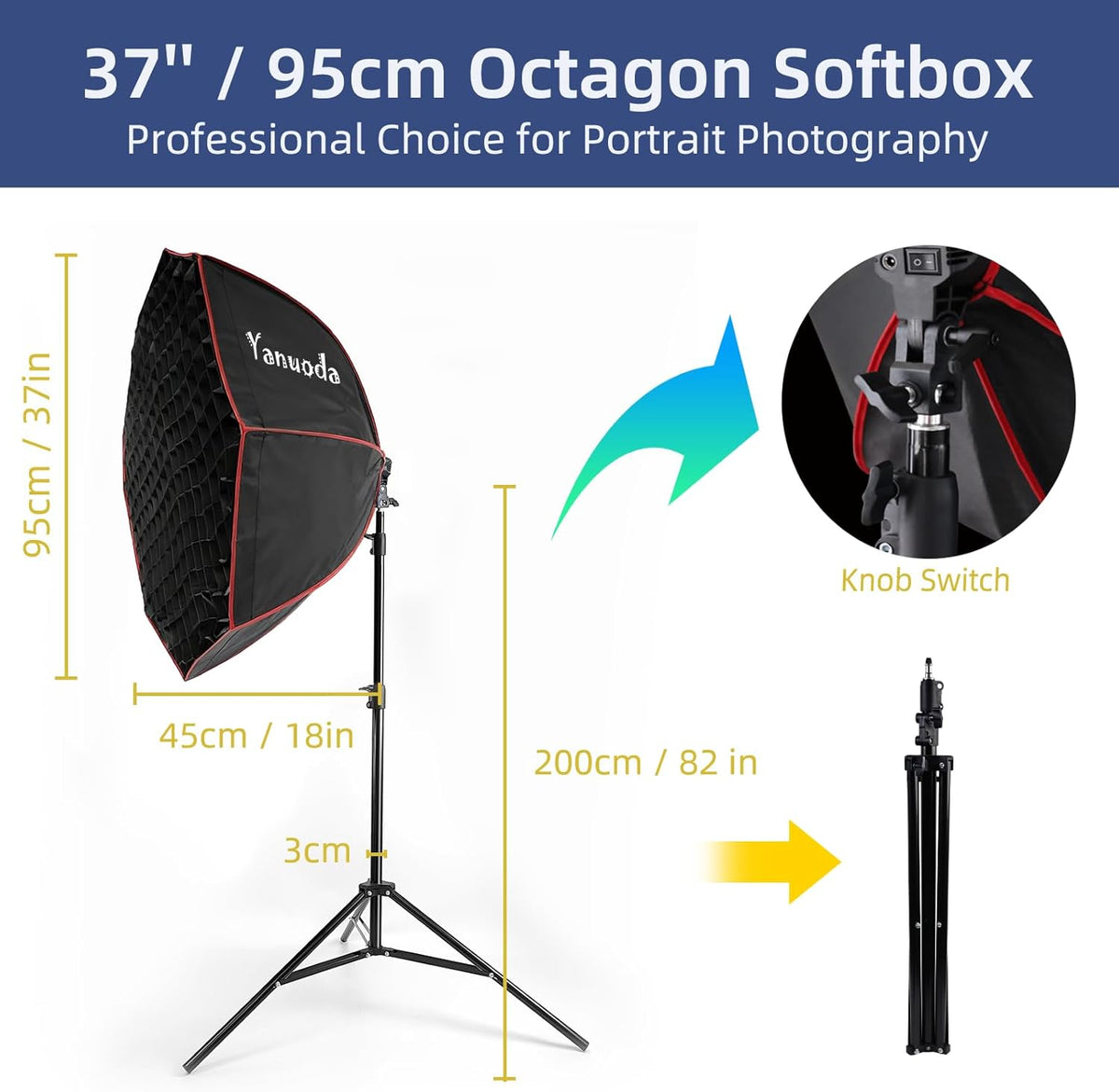 37 Inch Achthoekige Softbox Verlichtingsset – Studioverlichting – Studiolamp – Softbox Verlichting – LED Videolamp – 110W Dimbaar – 97 CRI