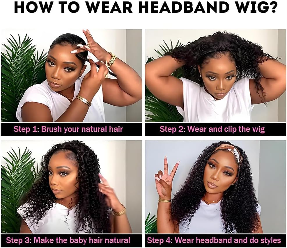Hoofdbandpruik Van Menselijk Haar 61 Cm – Haarbandpruik – Pruik Van Echt Haar – Natuurlijke Hoofdbandpruik – Deep Wave Pruik – 150% Dichtheid – Lijmvrij Zonder Kant