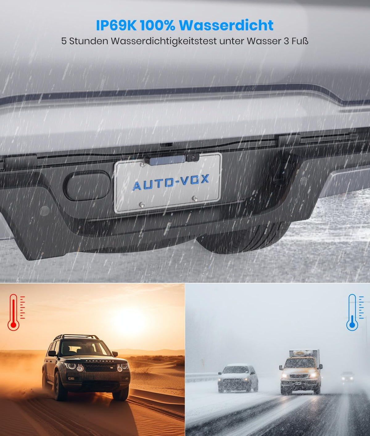 AUTO-VOX Draadloze Achteruitrijcamera: 5'' HD Monitor, Gemakkelijk, 3Min DIY Installatie, IP69K Waterdichte Achteruitrijcamera, Werkt op Batterij voor Auto/Vrachtwagen/Caravan/Van
