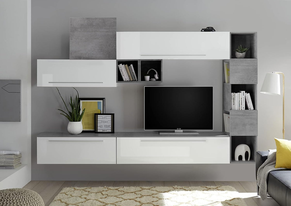 Wandkast Betonlook – Hangkast – Opbergkast – Vakkenkast – Boekenkast – 33 x 158 x 35 cm – Max. 5 kg Per Plank