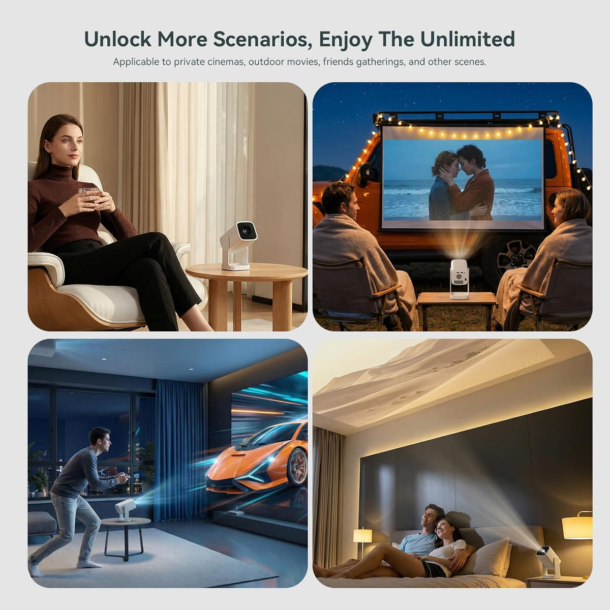 WANBO Cube 1 Mini Smart Beamer Android TV/Netflix, Live TV, Len Protection, 360° Rotable, 200 ISO Lumen, Auto Keystone, CEC, 2.4+5G WiFi Bluetooth, 28dB, 0,9Kg, Draagbare Projector met 8W Speaker