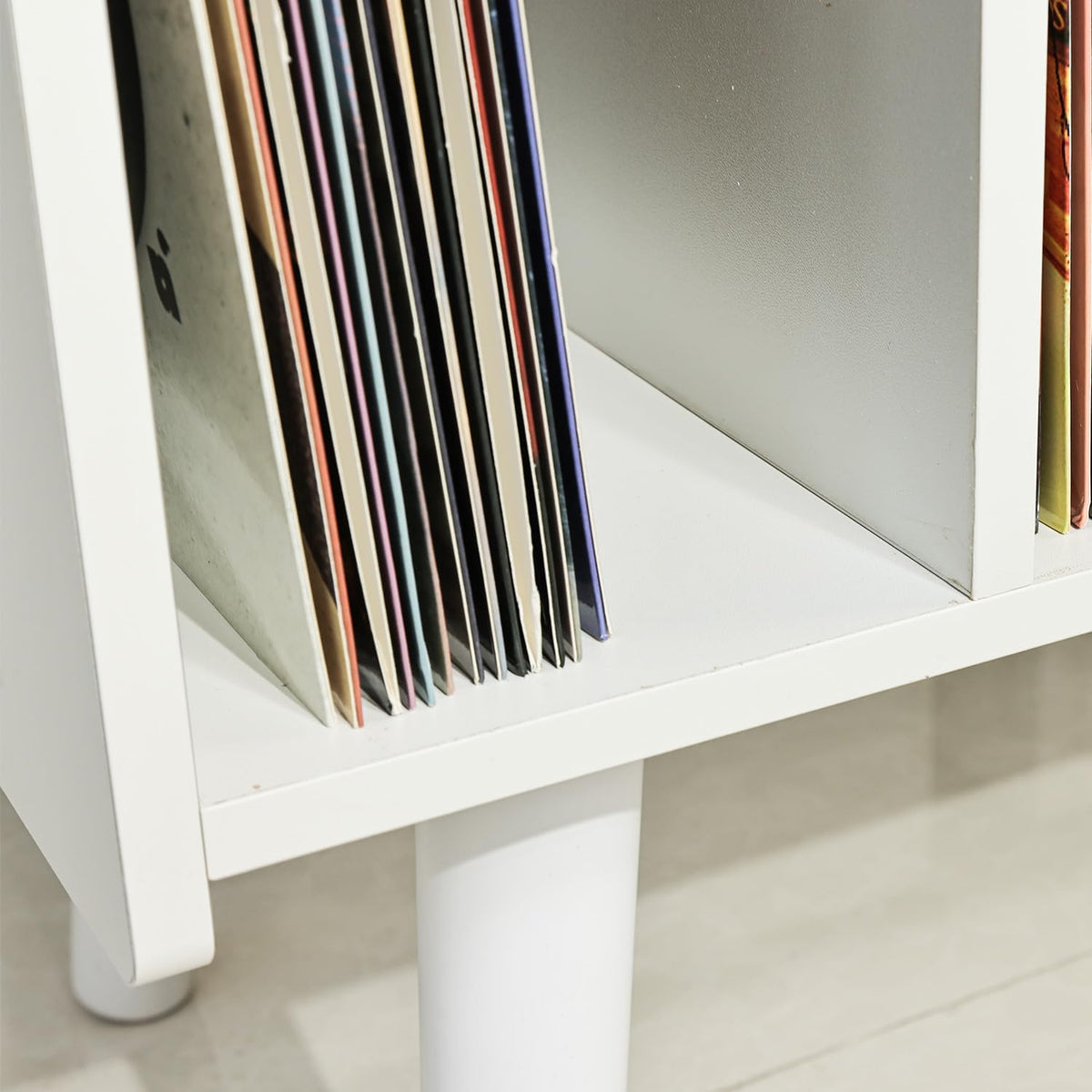 Platenspelerstandaard met vinylopslag voor maximaal 300 lbs, grote platenspelertafelkast voor albumopslag met houder vinyl displayplank, houten draaitafelstandaard voor slaapkamer woonkamer (wit)
