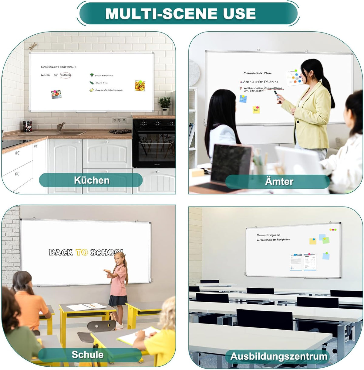 Whiteboard 100 x 150 cm whiteboard magnetisch, magneetbord met aluminium frame, magneetwand, whiteboard met pennenbakje en haak