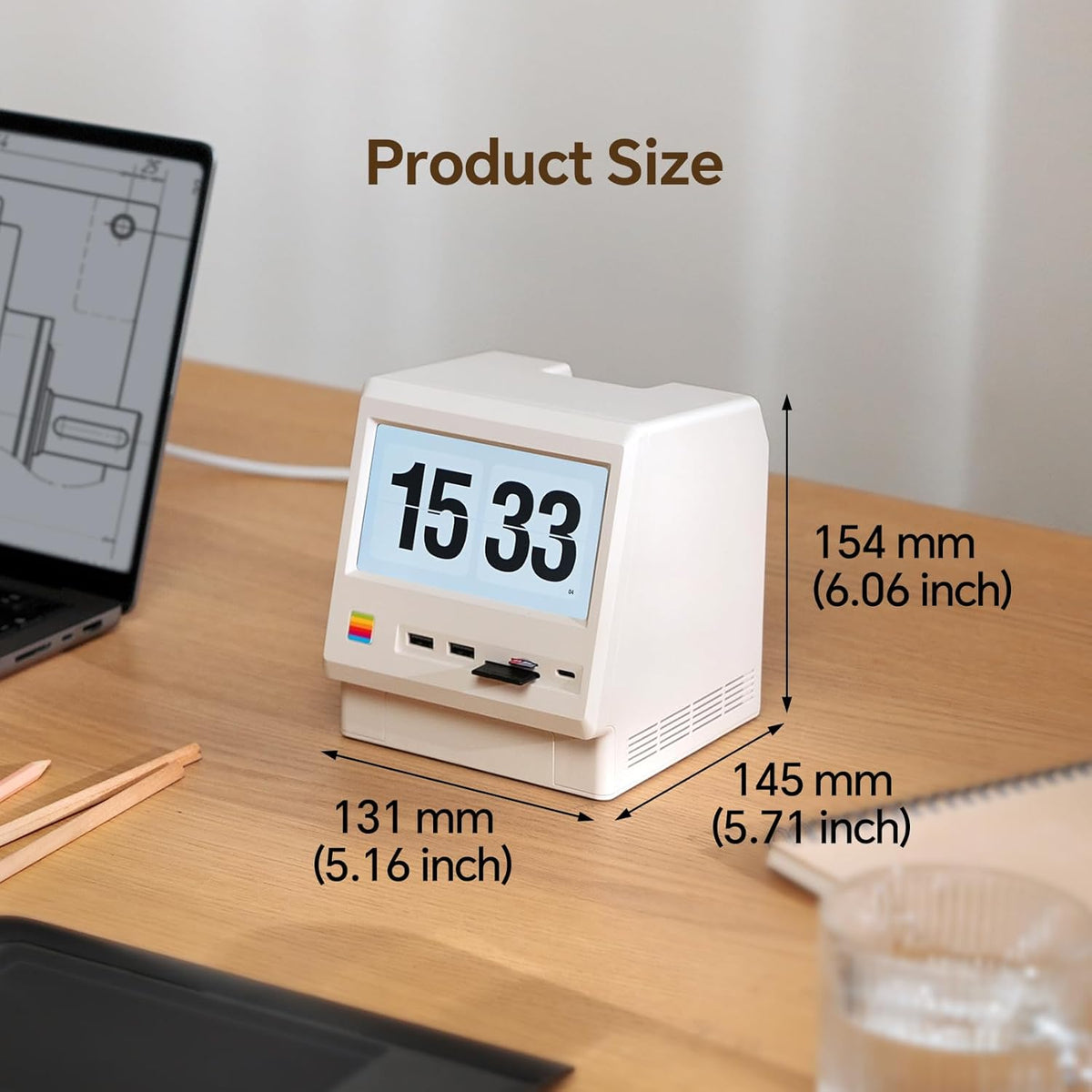M5 Retro Dock Station voor Mac mini M4 Pro, 80Gbps M.2 NVMe SSD-behuizing met koelventilator, compatibel voor Thunderbolt 5/4/3/USB 4, 5'inch HD-scherm, SD/Micro SD Reader 4.0, 8K @60Hz