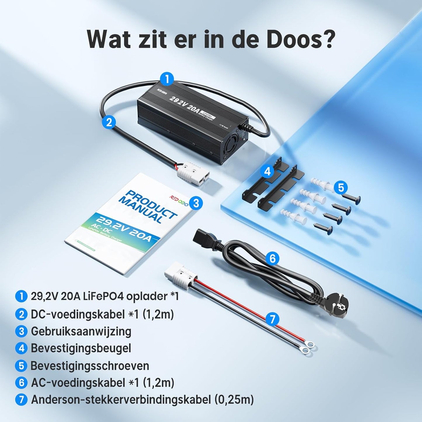 LiFePO4 Acculader – Batterijoplader – Accu Ladestation – Oplaadadapter – Stroomvoorziening – 29,2V 20A Snelladen – Hoge Laadefficiëntie