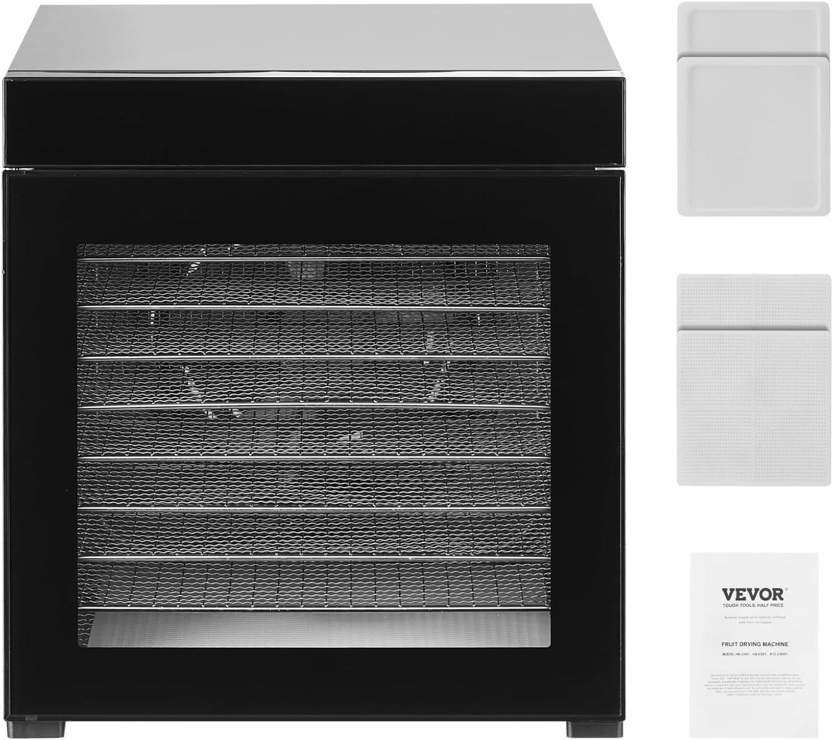 VEVOR Voedseldroger voor levensmiddelen, 10 schalen van roestvrij staal, elektrische voedseldroger met 1000 W met instelbare temperatuur en 24-uurs timer, voor droog vlees, fruit, groenten