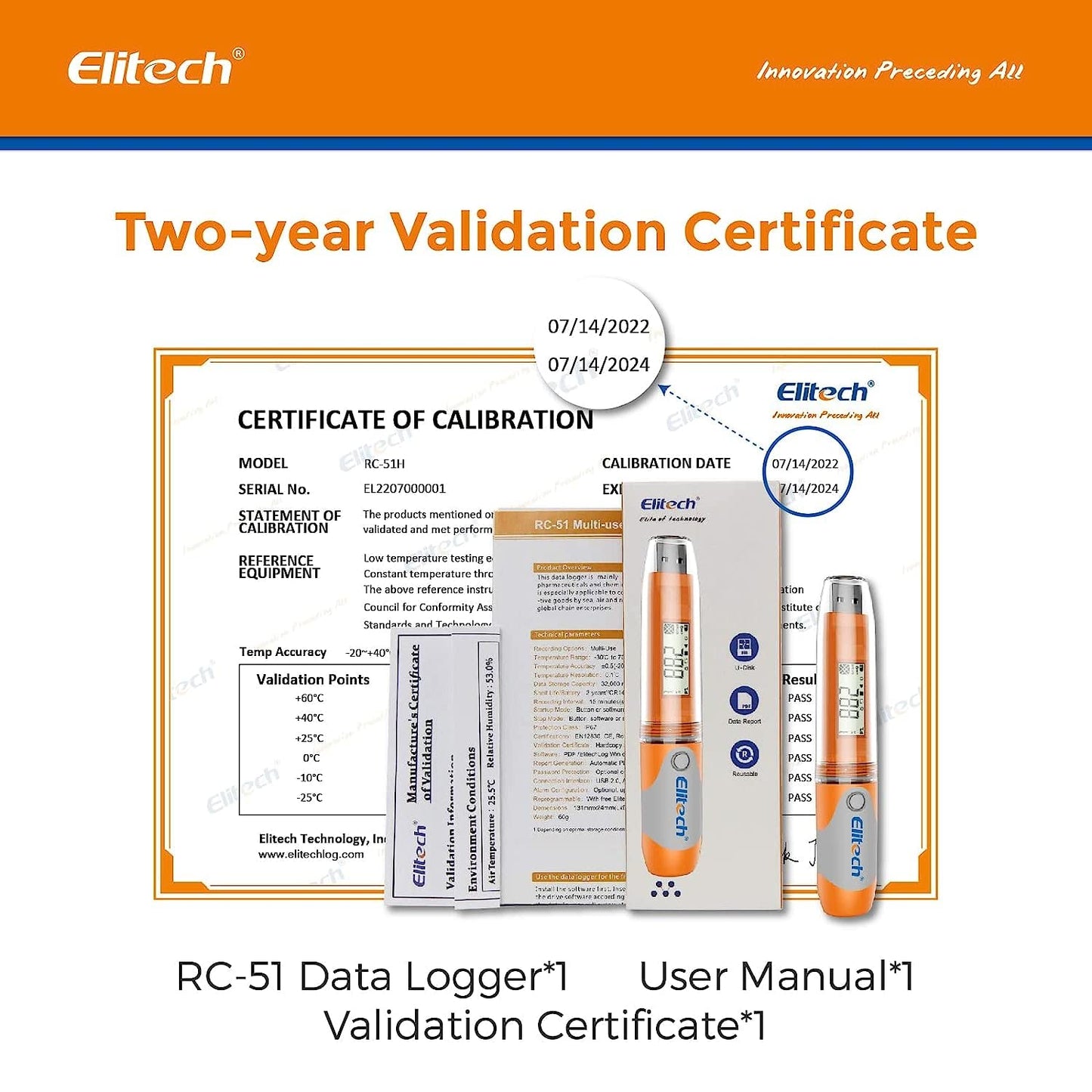 Elitech RC-51 PDF temperatuur USB datalogger recorder testpunten stiftstijl 32000 opnamepunten (10 stuks)