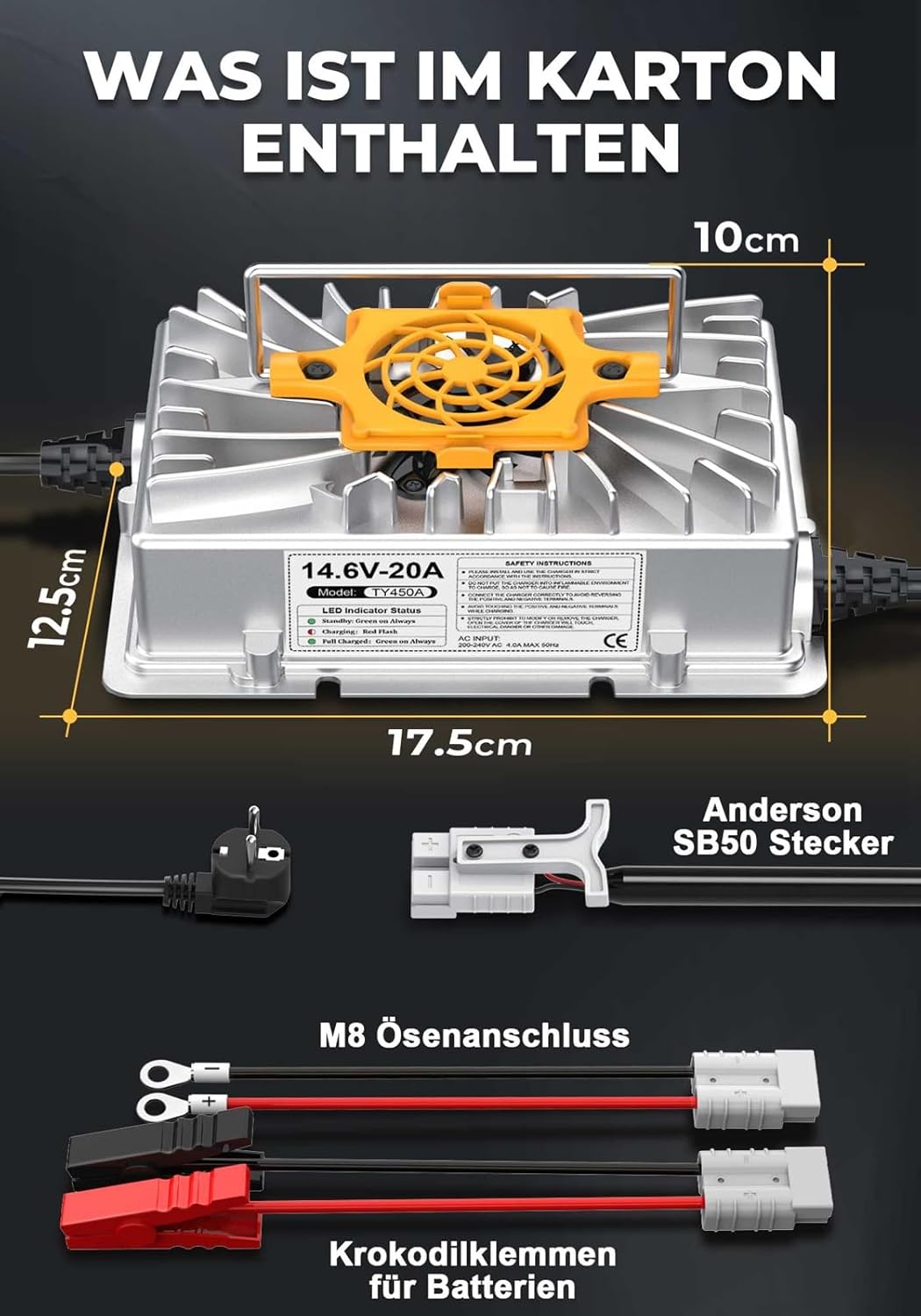 14.6V 20A LiFePO4 Lithiumbatterijlader Acculader voor 12V (12.8V) LiFePO4 Lithiumbatterijen, 12V Lithium-ijzerfosfaat-acculader voor Campers, Boten, Auto's, schepen en Zonne-energie