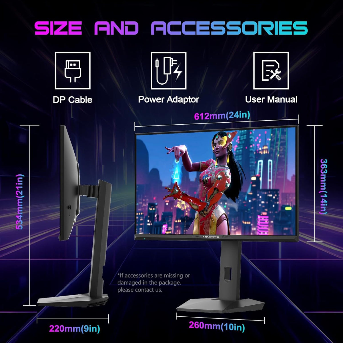 Minifire 27 inch QHD 300Hz Gaming Monitor 2K 2560 x 1440 1440P-1ms AMD FreeSync DCI-P3 98% HDR10, 2 x DP1.4, 2 x HDMI, Height Adjustable (MFG27F6Q Pro) - QUORE