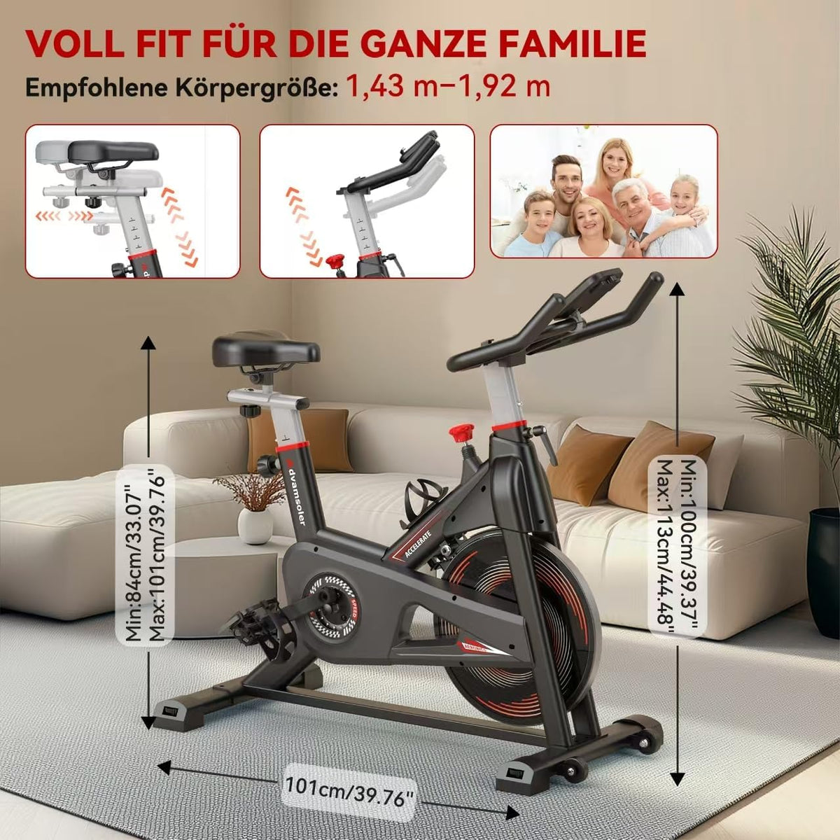 Hometrainer, fiets met magnetische weerstand, ergometer, hometrainer, fiets met lcd-monitor, tablethouder, indoor spinning bike voor cardio-training, 160 kg belastbaar