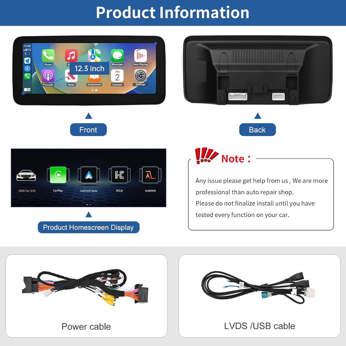 12,3 Inch Autoradio – Touchscreen Navi Systeem – Multimedia Speler – Auto Radio – Draadloos CarPlay Android Auto – HD Scherm 1920x720 – Plug & Play Installatie