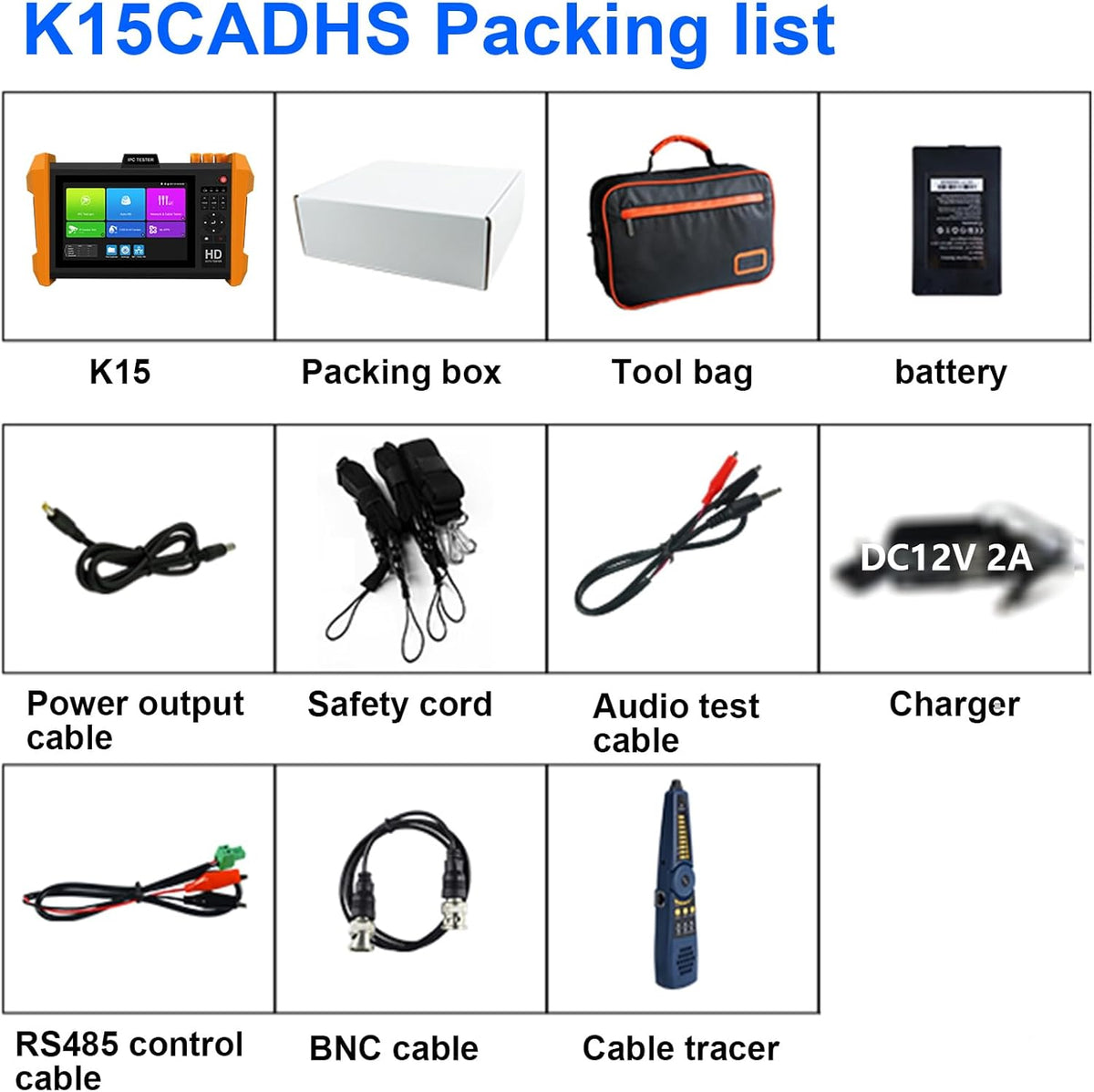 IP-cameratester K15-CADHS CCTV-tester 7 inch IPS-touchscreen 8K IP camera 8MP AHD CVI TVI SDI CVBS-test VGA- en HDMI-ingang ondersteuning SFP optische modulaire aansluitingen ondersteuning POE PTZ