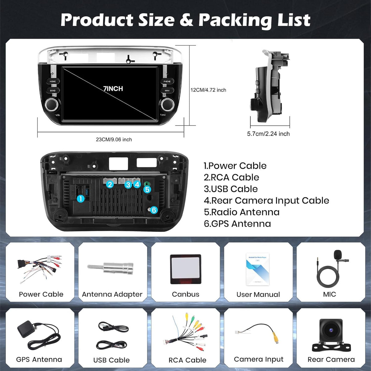 Hikity 4+64G Android 15 autoradio voor Fiat Punto 2012-2016 met 7 inch touchscreen, stereo radio met draadloze CarPlay Android Auto FM RDS radio BT GPS WiFi SWC Mirror Link + achteruitrijcamera + micr