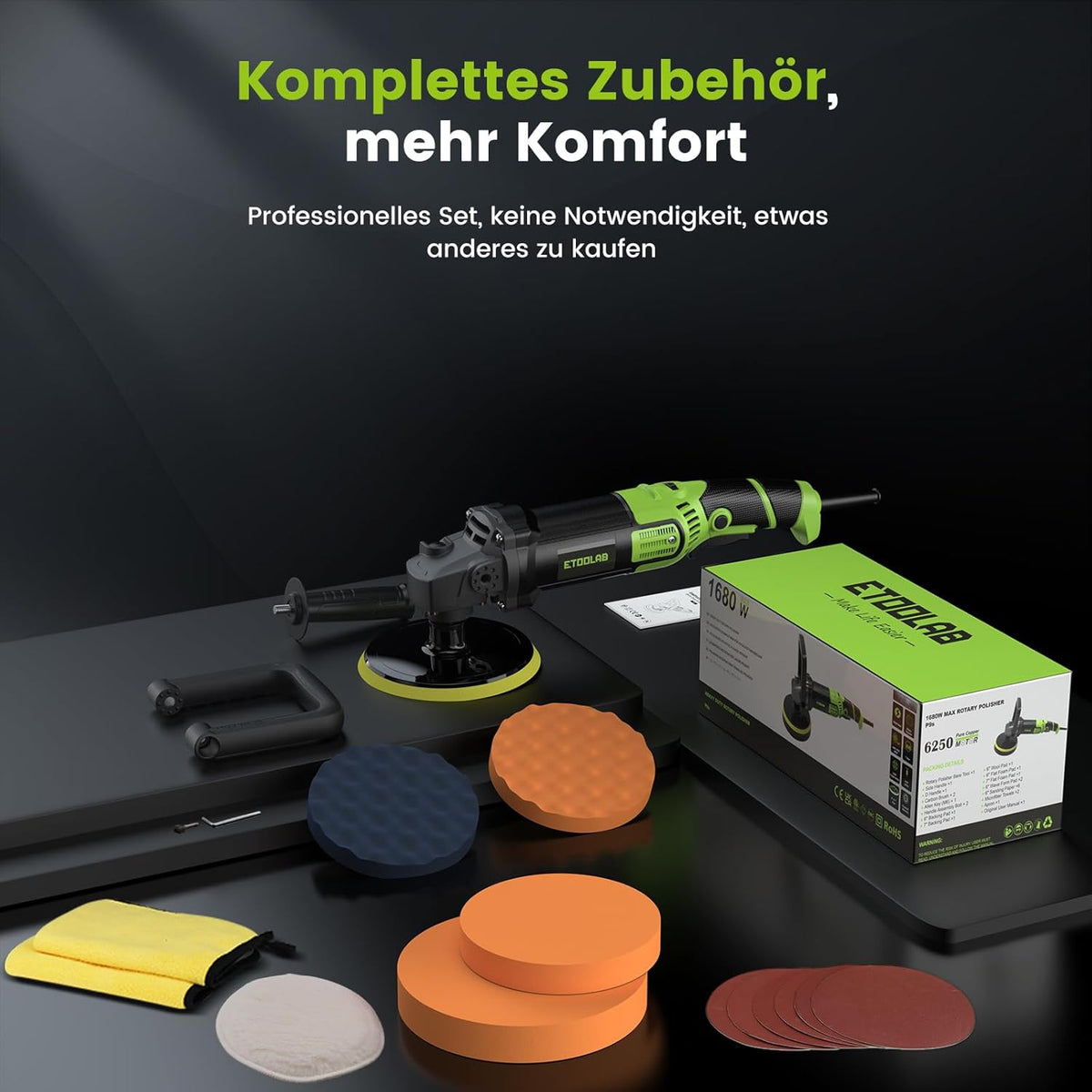 ETOOLAB Upgrade auto polijstmachine, 1300 W, 7 variabele snelheden, 22-delig, set voor auto, boot