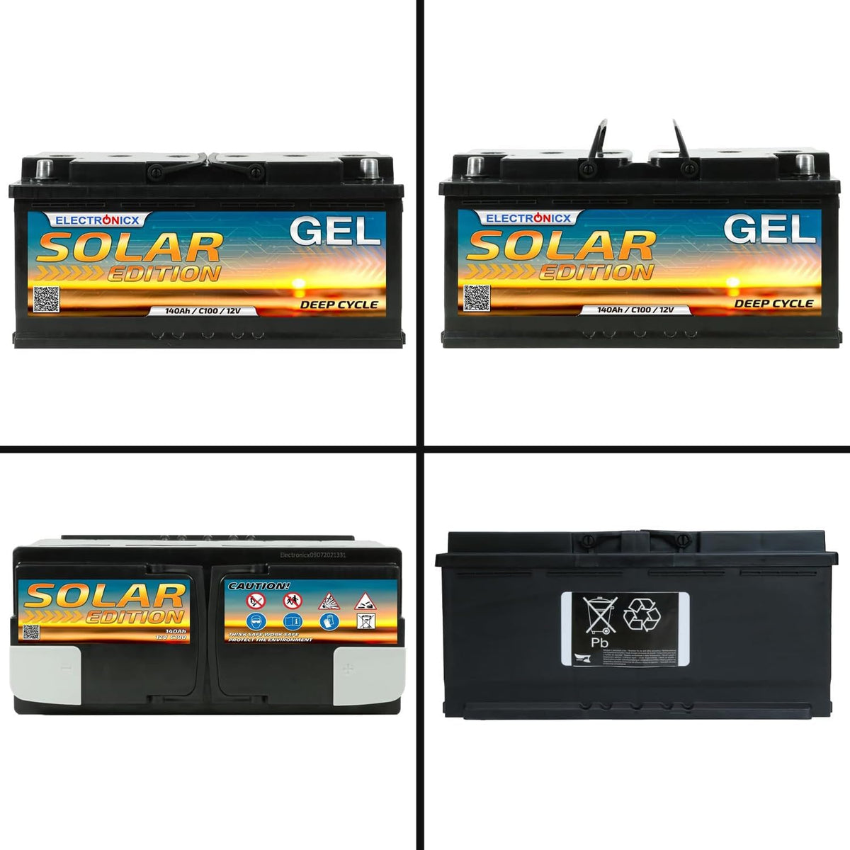Electronicx GEL Solar Edition 12V 140Ah Deep Cycle accu – onderhoudsvrij en lekvrij – voor camper, zonnepanelen, offgrid en zonne-energie – afm. 393×175×190 mm – compact ontwerp