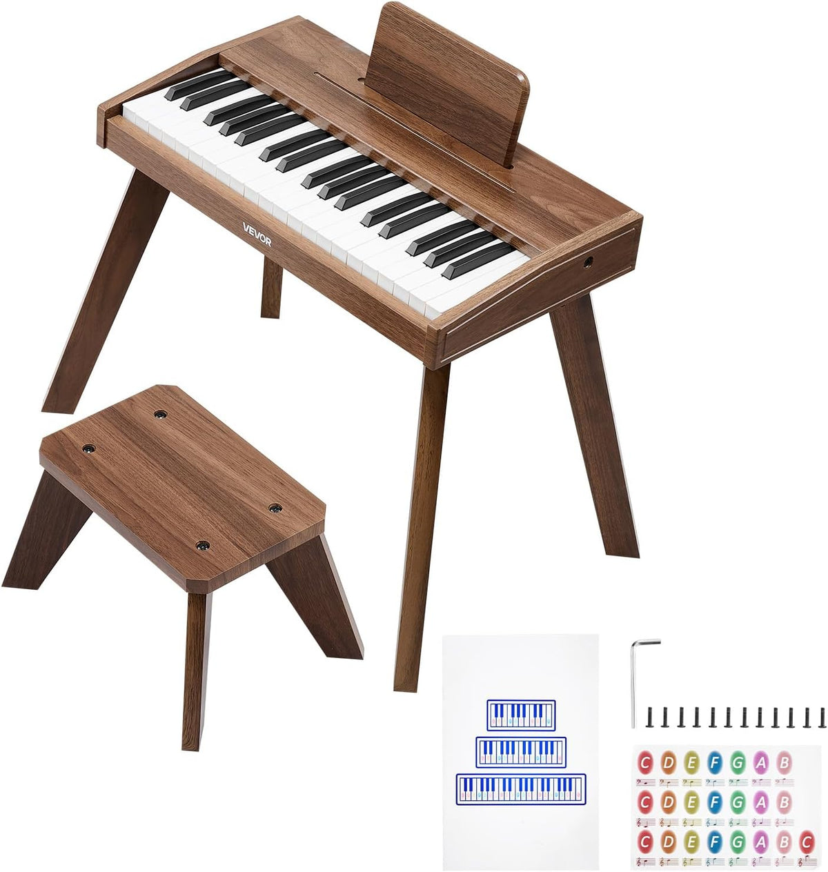 Toetsenbord Voor Kinderen Walnoot – Kinderpiano – Speelgoedpiano – Houten Piano – Mini Piano – 37 Toetsen – USB-C En Batterijen
